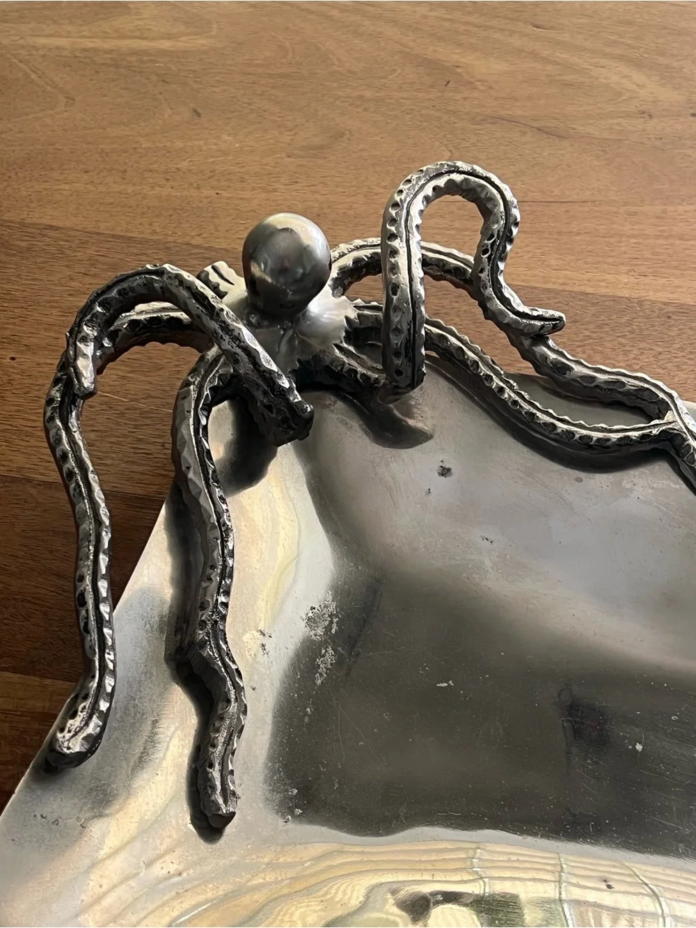 Vintage octopus silver metal rectangular tray serving bar platter made in India